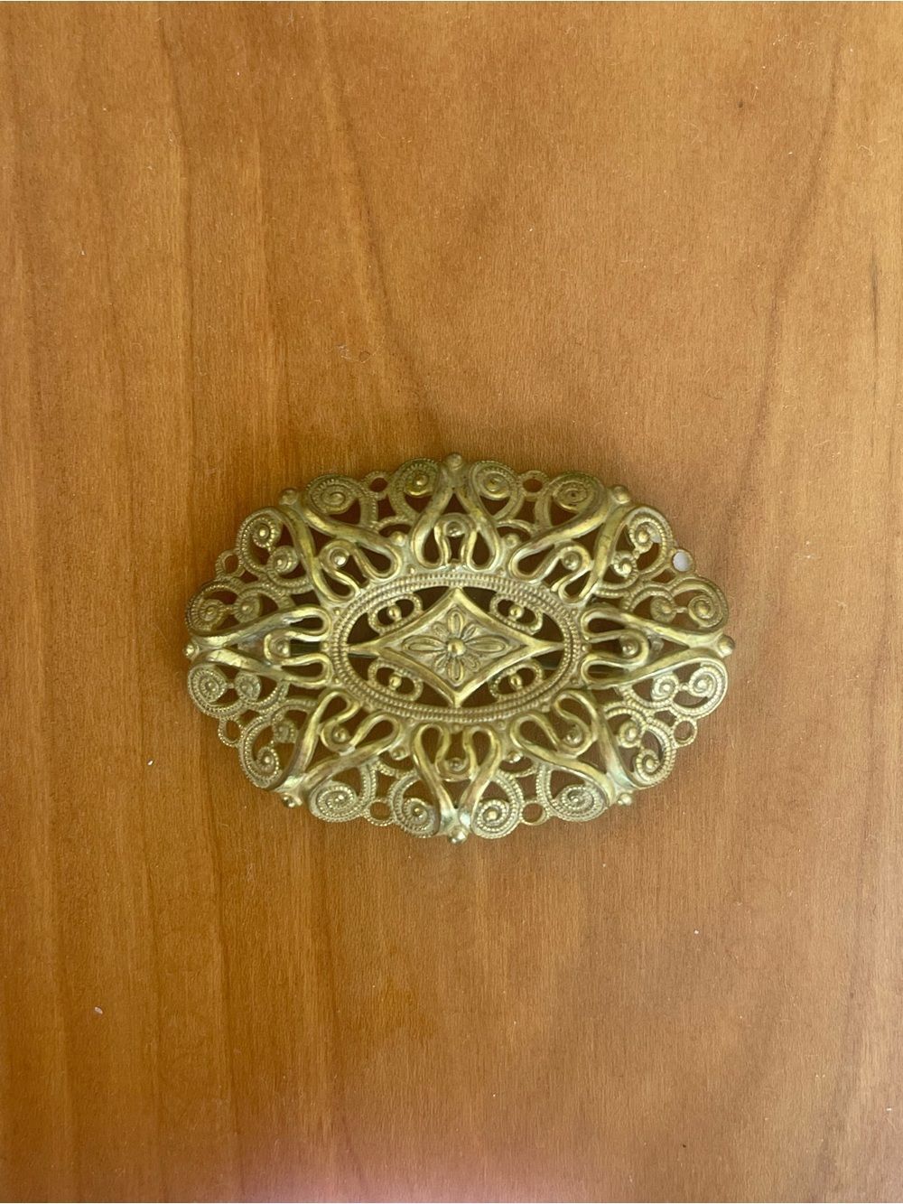 Vintage Miriam Haskell Gold Fine Filigree Oval Brooch